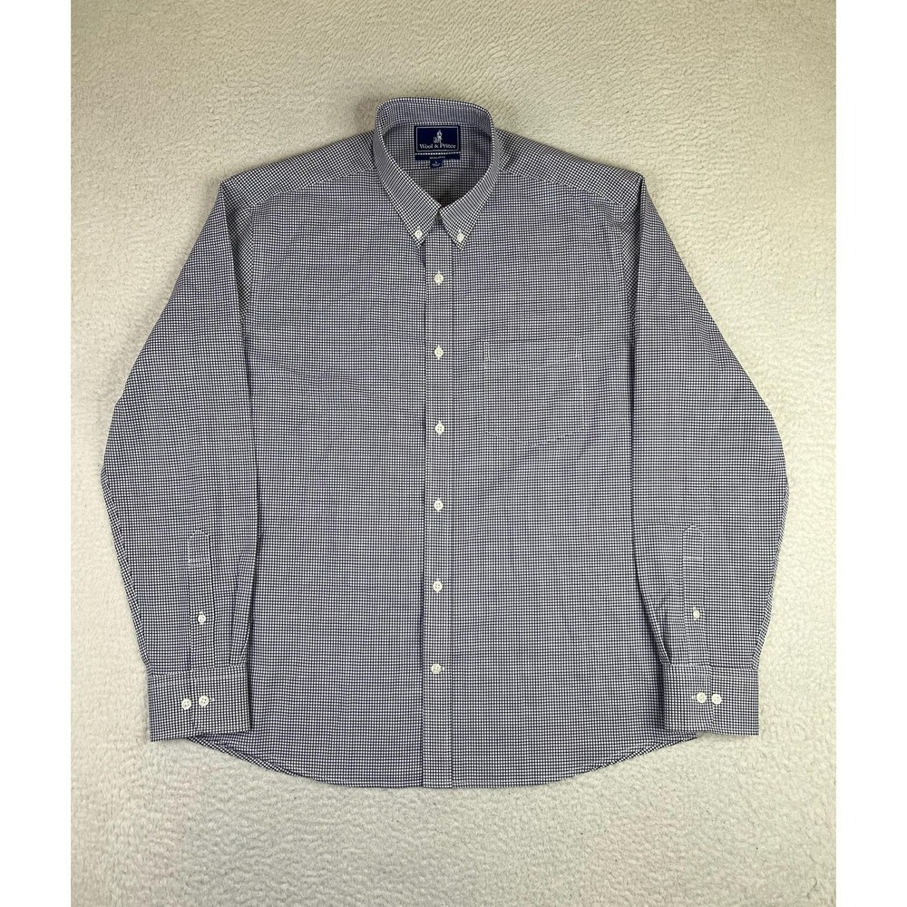 Wool & Prince Shirt Mens Large Blue Check Wool Long Sleeve Button Up Casual